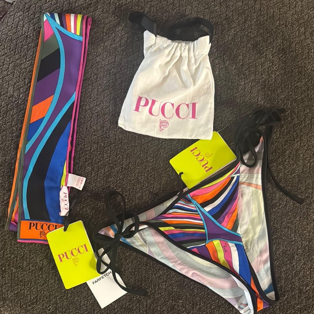 Emilio Pucci Multicolor Striped Bikini bottoms and headband